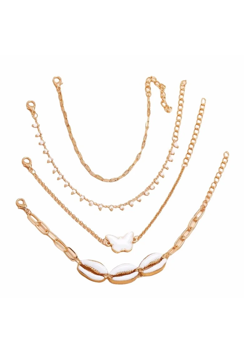 Set 4 bratari, aurii, cu scoici metalice, Peppi C6,