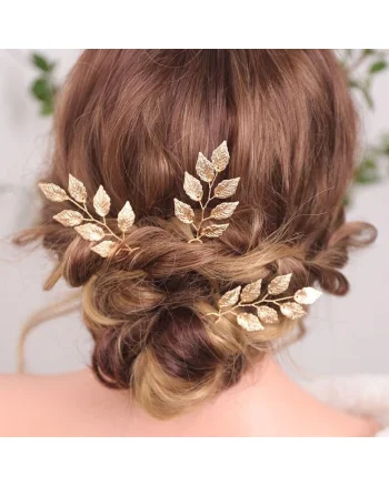 Set 3 accesorii de par, aurii, cu frunzulite, Thilda C11,