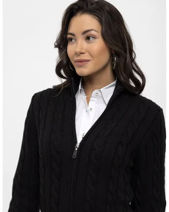 Cardigan cu design torsade si fermoar, Negru