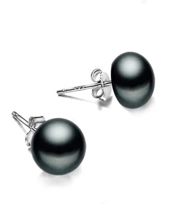 Cercei argint 925, JW1125, model cu perla neagra, placati cu rodiu