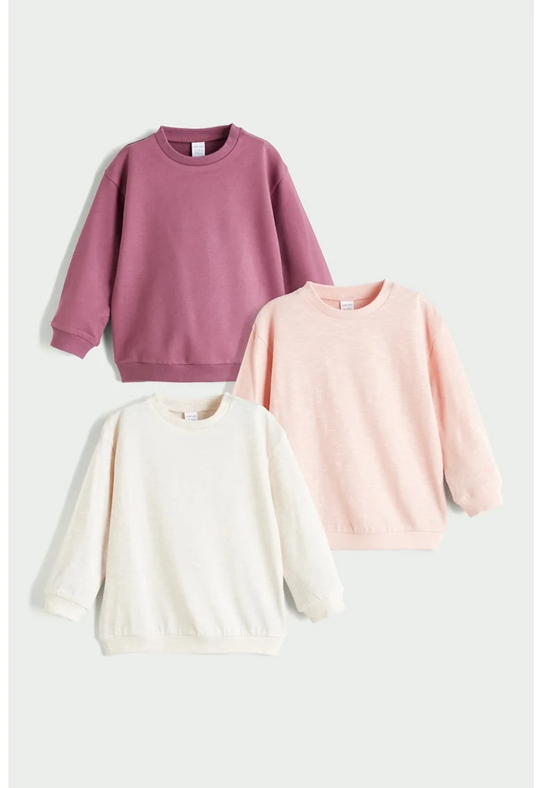 Set de bluze de trening cu model uni - 3 piese, Alb/Roz somon/Roz prafuit
