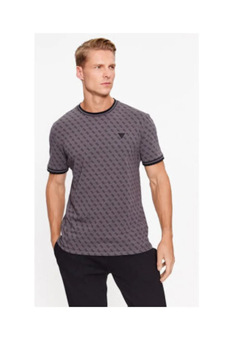 Tricou cu guler la baza gatului si imprimeu logo,
