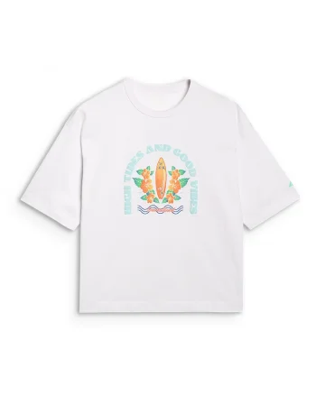 Tricou Oversize  Alb, 100% Bumbac, "High Tides and Good Vibes, Alb