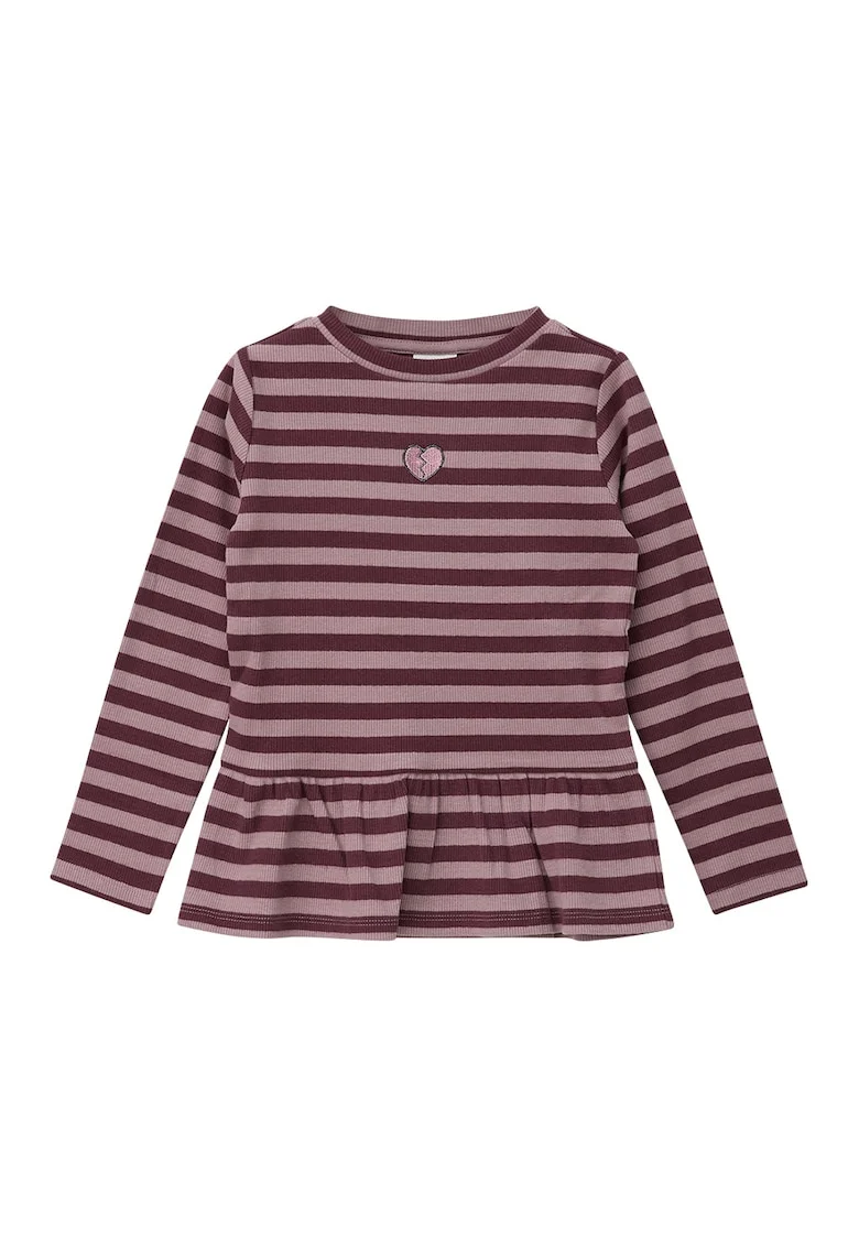 Bluza cu dungi si volan peplum, Violet tyrian/Roz prafuit