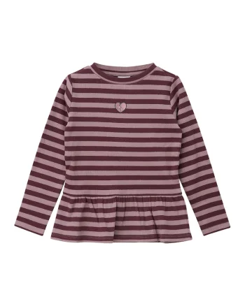Bluza cu dungi si volan peplum, Violet tyrian/Roz prafuit