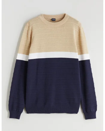 Pulover din tricot cu aspect texturat, Albastru ultramarin/Bej