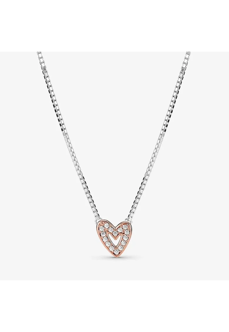 Colier  cu pandantiv tip Inima Forever Yours din Argint 925 si Aur Roz 14k -