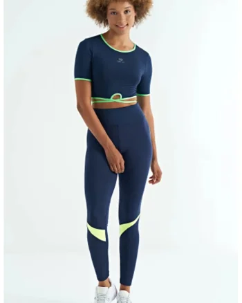 Tricouri dama,  Tricou Crop Elastic, Albastru Cobalt, Poliester-Elastan