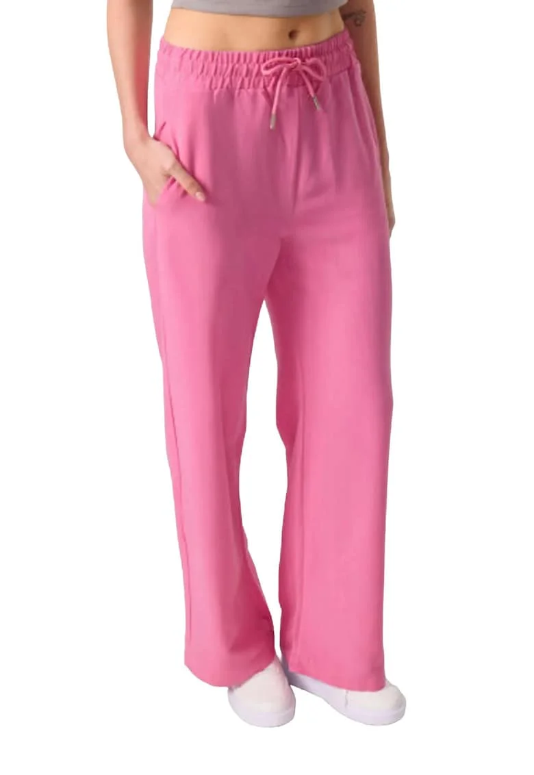 Pantaloni dama,  Palazzo, talie medie, roz magenta, 100% bumbac