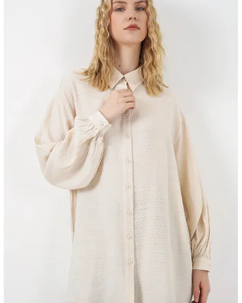 Camasa dama,  bluza lunga supradimensionata, crem natural, amestec de viscoza si nailon
