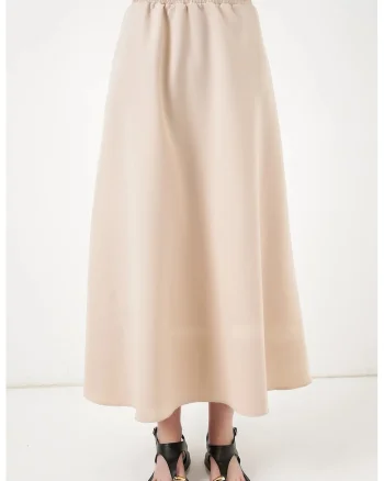 Fusta maxi  talie inalta, croiala evazata, bej natural, poliester-elastan