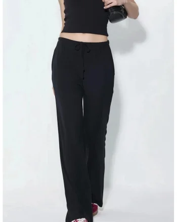 Pantaloni dama,  Wide-Leg, casual, negru, jerseu