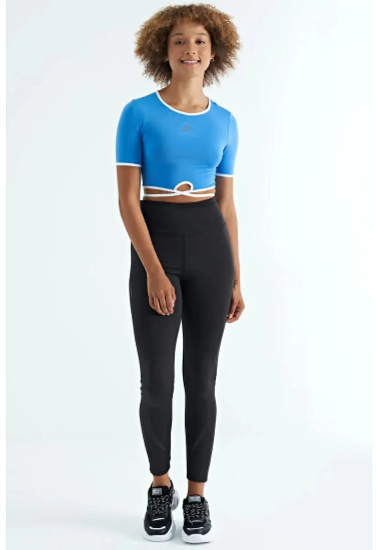 Tricou dama,  Tricou Crop Elastic, Albastru Cobalt, Poliester-Elastan