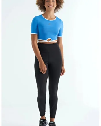 Tricou dama,  Tricou Crop Elastic, Albastru Cobalt, Poliester-Elastan
