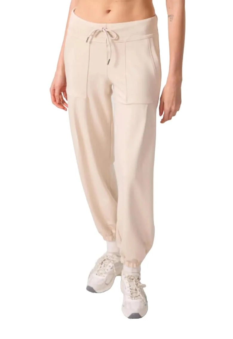 Pantaloni dama,  jogger, talie medie, bej natural, crep