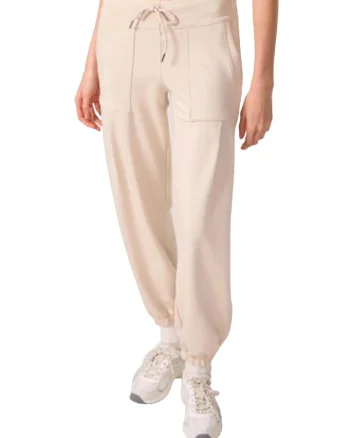 Pantaloni dama,  jogger, talie medie, bej natural, crep