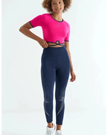 Tricou  crop, elastic, roz magenta, poliester-elastan