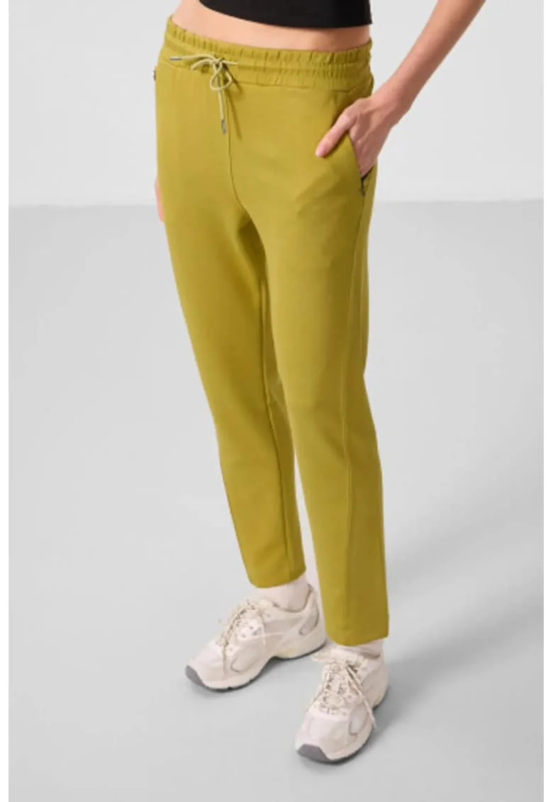Pantaloni dama,  jogging, galben chihlimbar, fermoar, viscoza/poliester/elastan