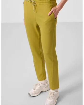 Pantaloni dama,  jogging, galben chihlimbar, fermoar, viscoza/poliester/elastan