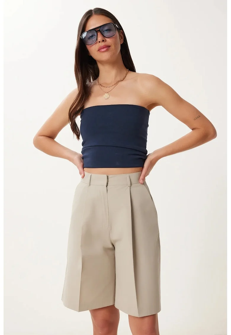 Pantaloni scurti, Happiness Istanbul, cu curea, bej natural, bumbac,