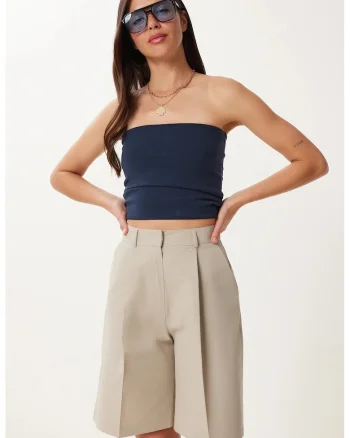 Pantaloni scurti, Happiness Istanbul, cu curea, bej natural, bumbac,