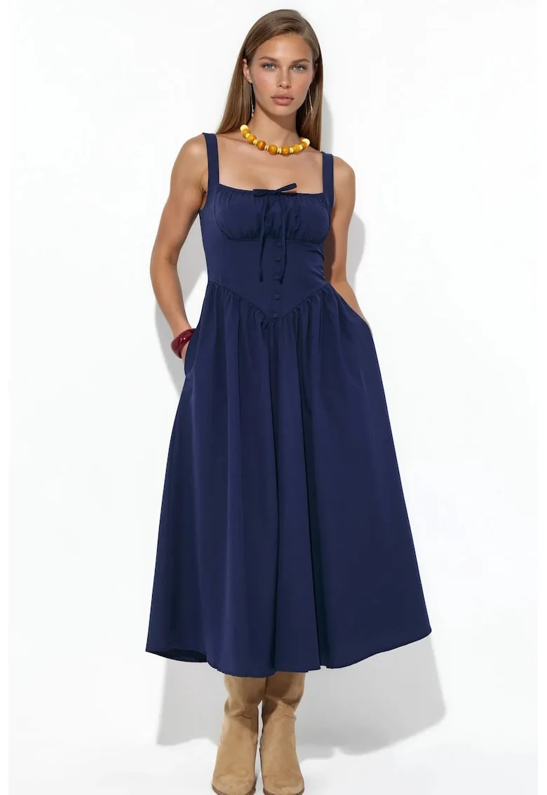 Rochie Midi  Casual, Albastru, 65% Bumbac