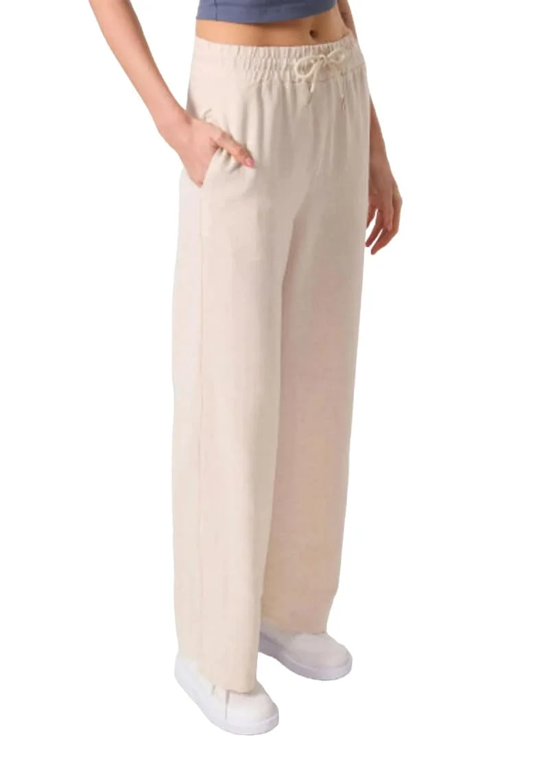 Pantaloni dama,  Palazzo, talie medie, culoare natural, 100% bumbac