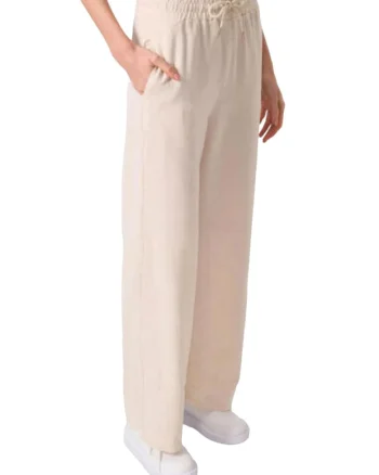 Pantaloni dama,  Palazzo, talie medie, culoare natural, 100% bumbac