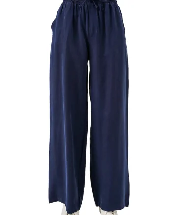 Pantaloni dama,  cu talie inalta, picior larg, albastru marin, fabricat din material de calitate