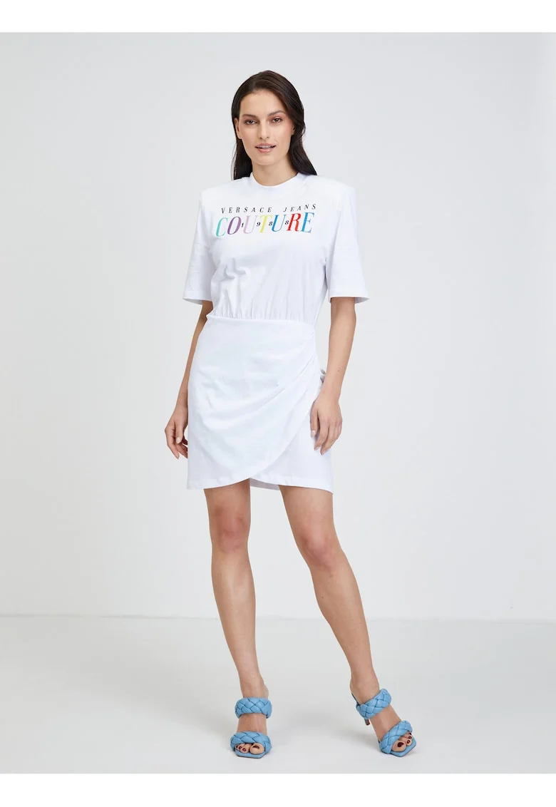Rochie scurta cu aspect 2 in 1 si logo,