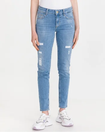 Blugi skinny cu aspect uzat,