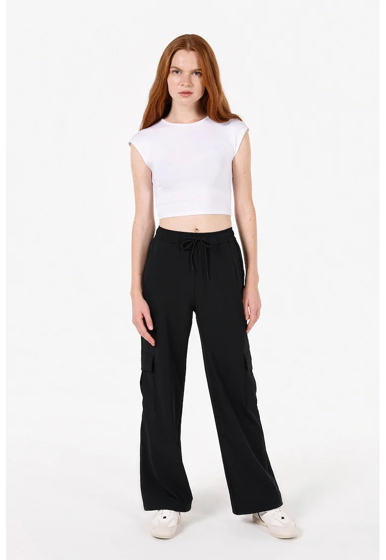 Pantaloni cargo cu snur de ajustare, Negru