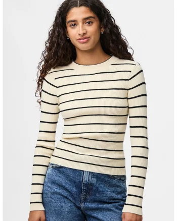Pulover slim fit cu decolteu la baza gatului, Negru/Bej deschis