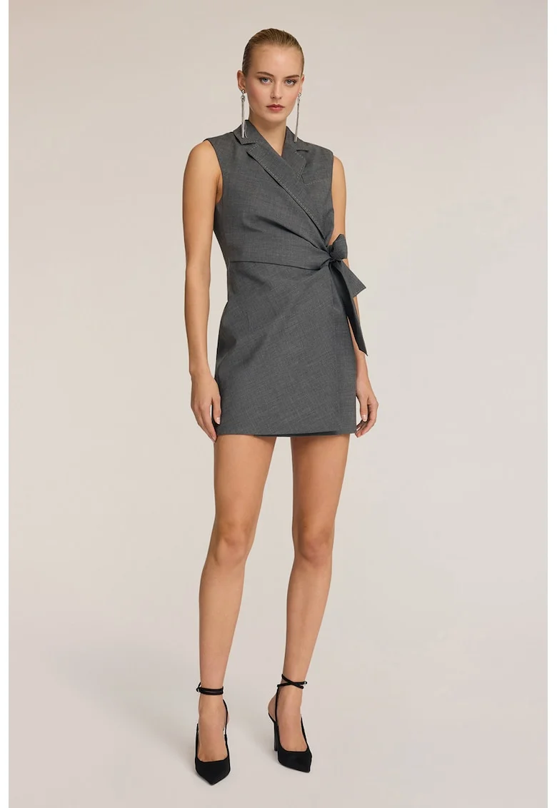 Rochie din amestec de lana cu croiala petrecuta, Gri inchis