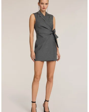Rochie din amestec de lana cu croiala petrecuta, Gri inchis
