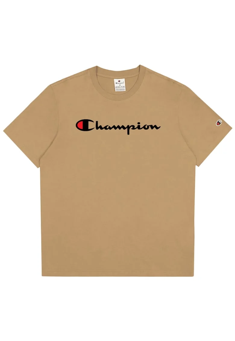 Tricou barbatesc  bej, bumbac, croiala regulata, logo pe piept