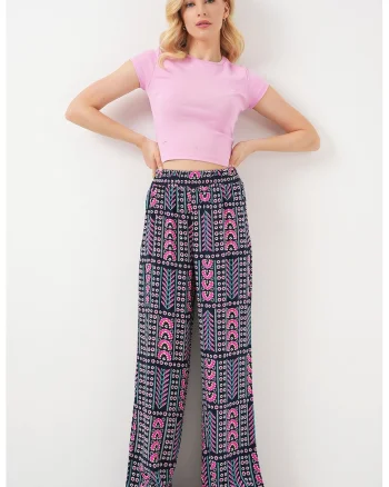 Pantaloni dama, HiCCUP, Talie inalta, Textil, Bleumarin
