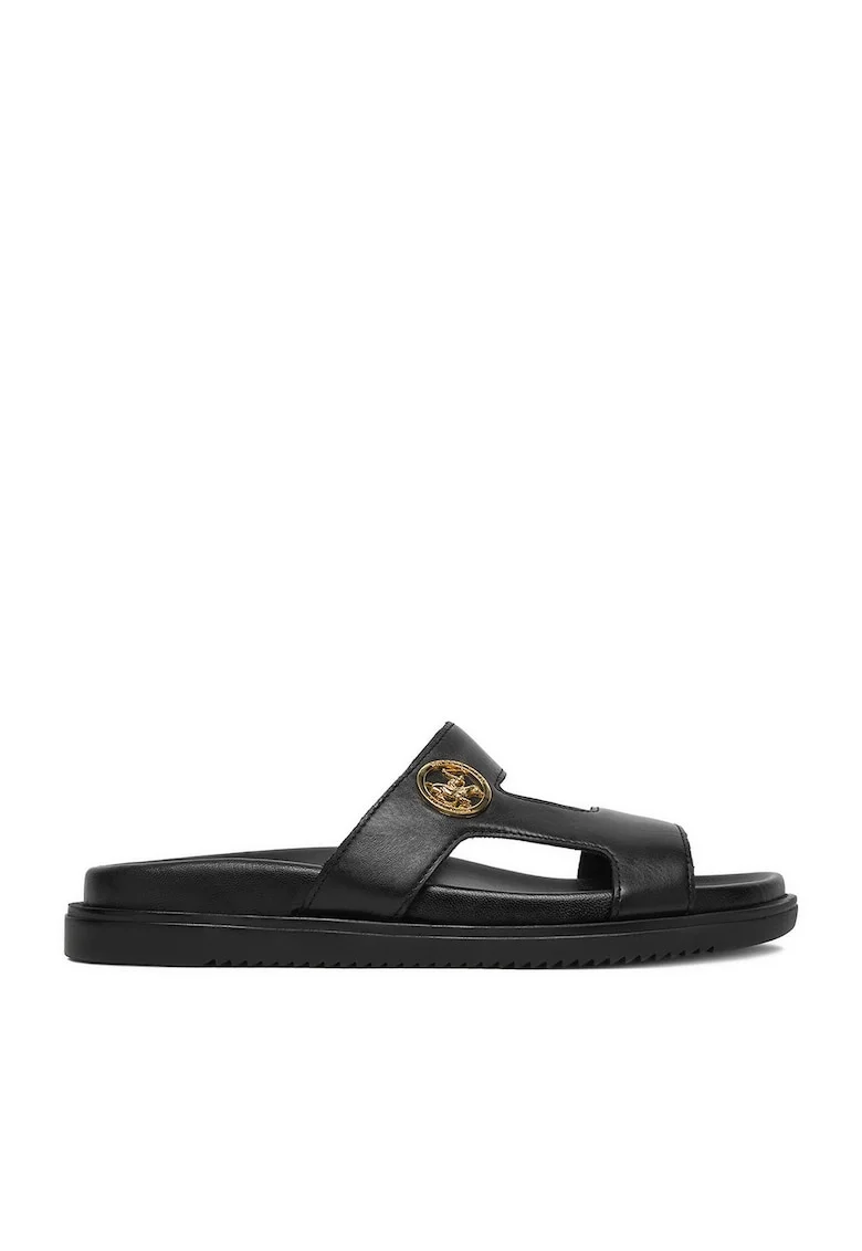 Papuci piele naturala negru, Negru