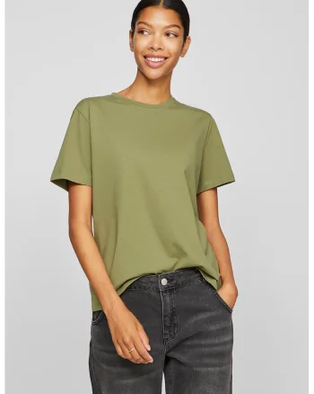 Tricou din amestec de bumbac organic cu decolteu la baza gatului