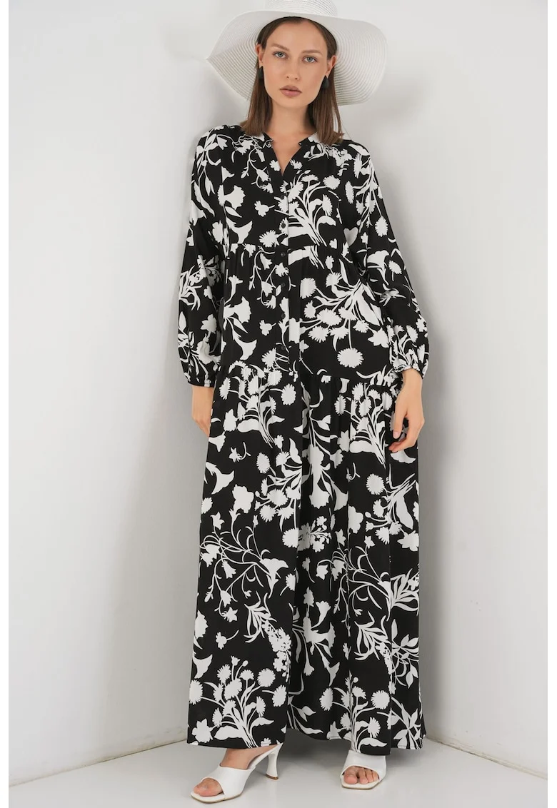 Rochie maxi, HiCCUP BDART, inchidere cu nasturi, textil, gri inchis
