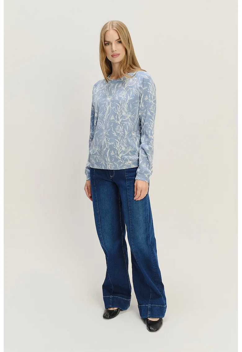 Bluza de trening cu model floral, Alb fildes/Albastru lavanda