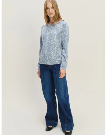 Bluza de trening cu model floral, Alb fildes/Albastru lavanda