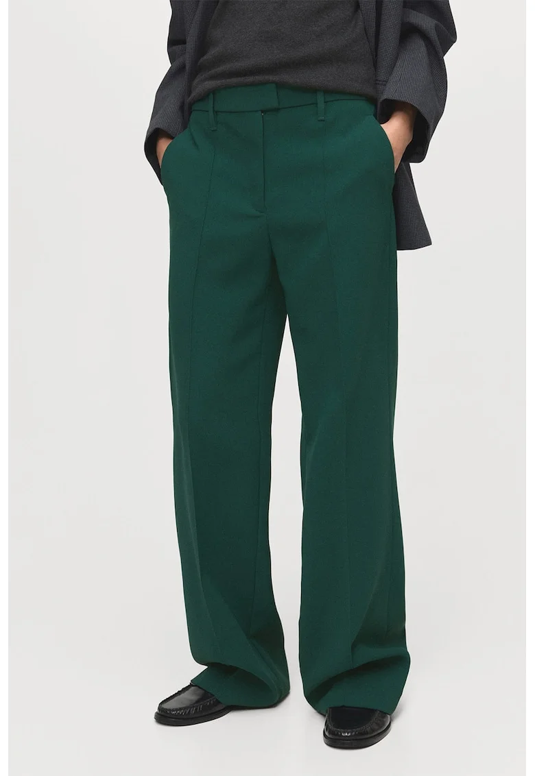Pantaloni cu croiala dreapta si talie medie, Verde padure