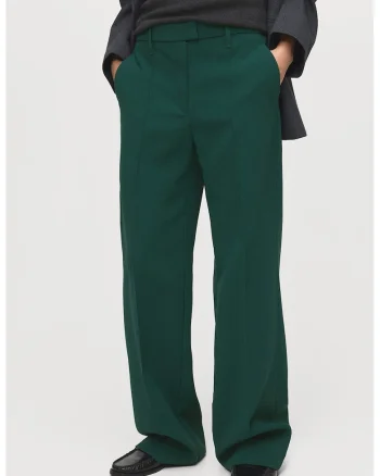 Pantaloni cu croiala dreapta si talie medie, Verde padure