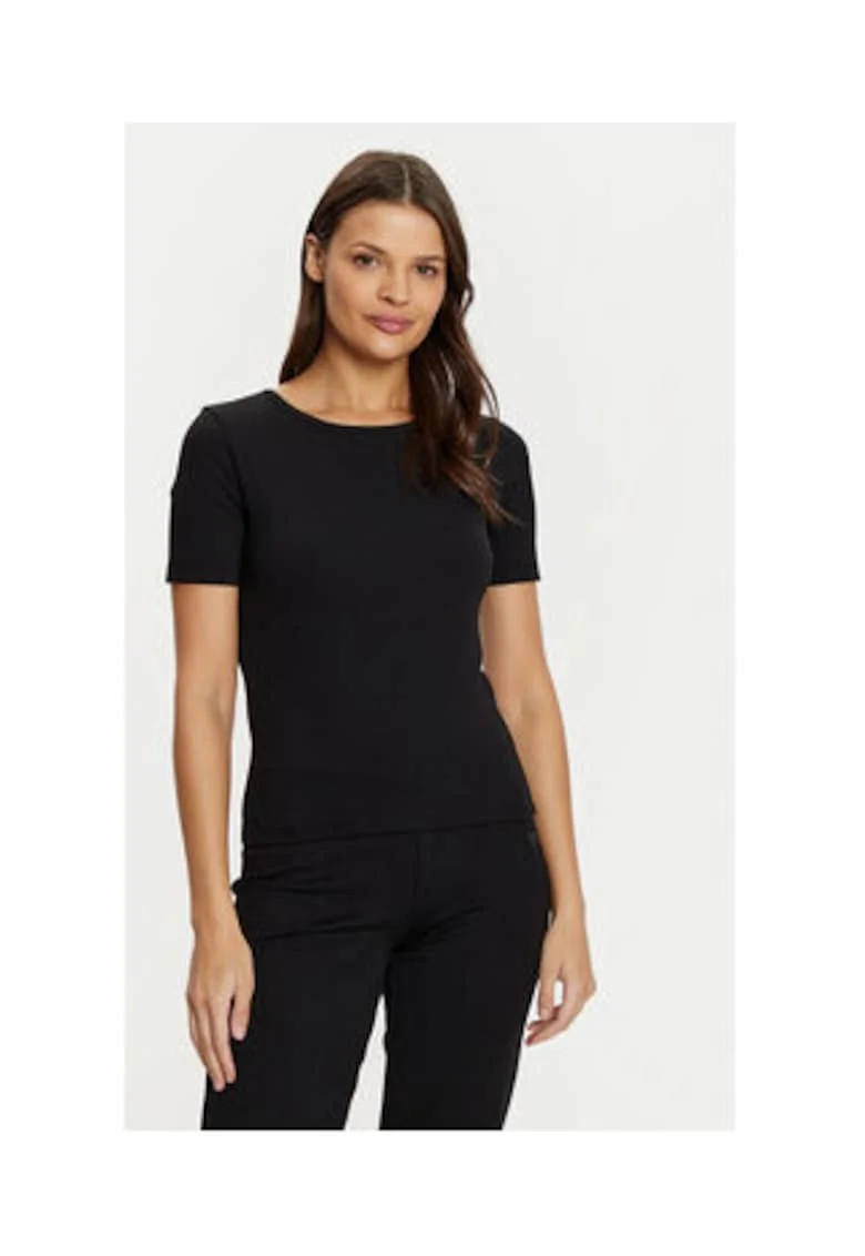 Tricou cu model uni si maneci.scurte, Negru