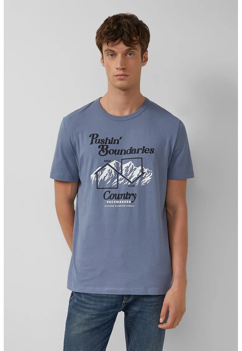 Tricou de bumbac cu imprimeu grafic, Albastru prafuit