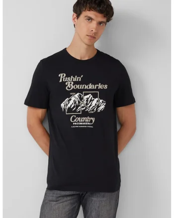 Tricou de bumbac cu imprimeu grafic, Negru/Maro taupe