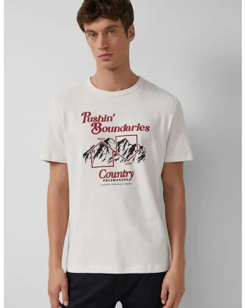 Tricou de bumbac cu imprimeu grafic, Alb/Rosu inchis