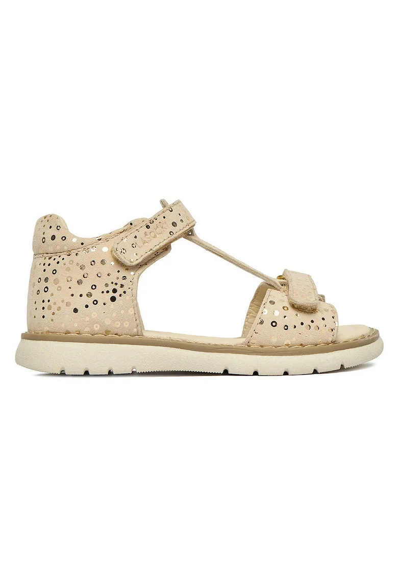 Sandale pentru fete,  bej, piele intoarsa, sistem inchidere Velcro