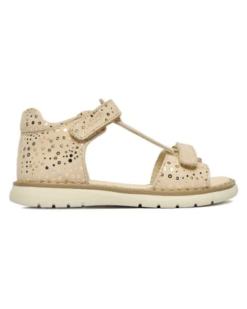 Sandale pentru fete,  bej, piele intoarsa, sistem inchidere Velcro